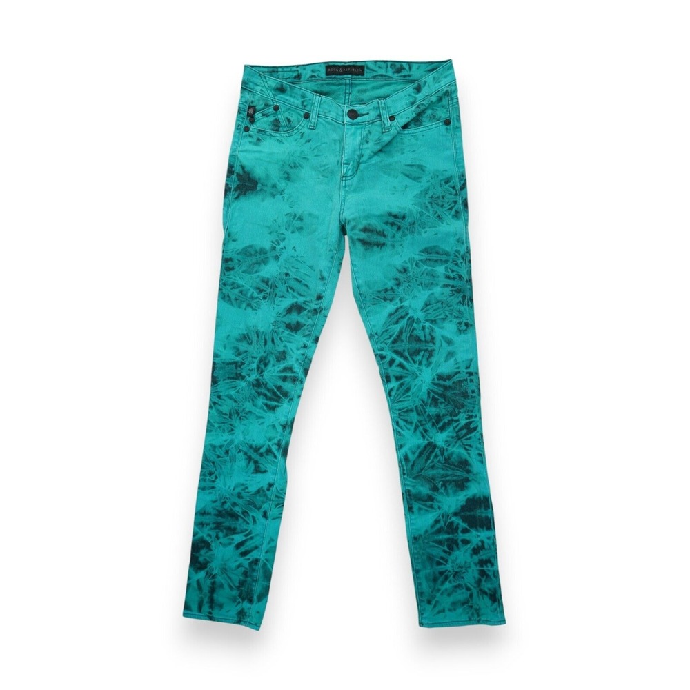 Rock & Republic Jeans Womens 10 Green Teal Black Skinny Tie Dye Pants